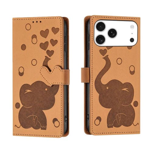 Funda de piel con relieve de elefante para iPhone 17 Pro (amarilla)
