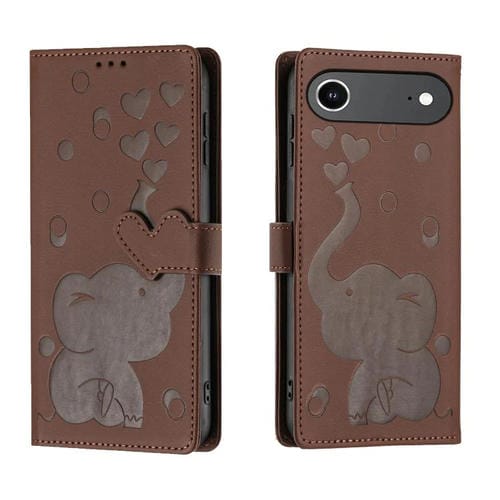 Funda de cuero con relieve de elefante para iPhone 17 Air (marrón)