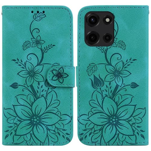 Funda de Cuero con Relieve de Lirio para Motorola Moto G 5G (2025) (Verde)