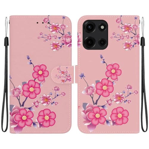 Funda de Cuero con Dibujo y Textura de Cristal para Motorola Moto G 5G 2025 (Flores de Cerezo)