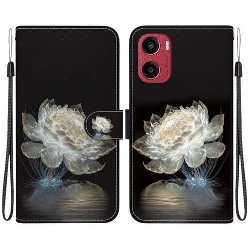 Funda de Cuero Motorola Moto G05/E15 con Dibujo de Colores y Textura de Cristal (Peonía de Cristal)