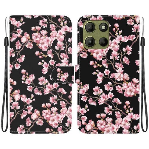 Funda de Cuero para Motorola Moto G15 con Dibujo de Colores y Textura de Cristal (Flor de Ciruelo)