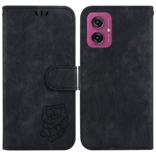Funda de Cuero con Relieve de Tigre para Motorola Moto G55 (Negra)