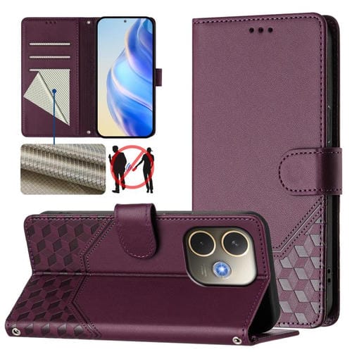 Funda de Cuero con Relieve de Panal Global Rfid para Oppo A5 Pro 5G (Violeta)