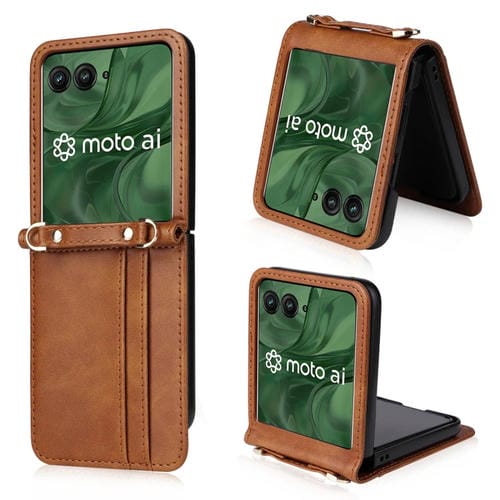 Funda Plegable PU con Tarjetero Tipo Bandolera para Motorola Razr 50 Ultra (MarrĂłn)