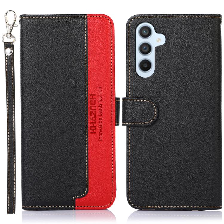 Funda de cuero con textura de lichi KHAZNEH RFID para Samsung Galaxy S25 FE 5G (negra)