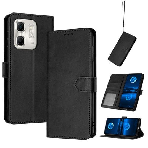 Funda de Piel Sintética con Tapa para Infinix Hot 50I (Negra) Textura Becerro