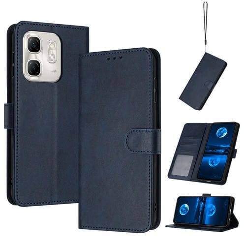 Funda Piel Sintética Textura Becerro para Infinix Hot 50I (Azul Oscuro)