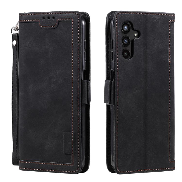Funda de cuero con tapa horizontal y diseño retro para Samsung Galaxy S25 FE 5G (negra)