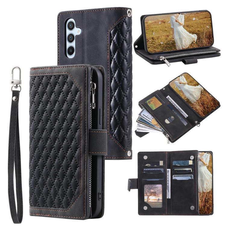 Funda de cuero con cremallera y cordón para Samsung Galaxy S25 FE 5G (negro)