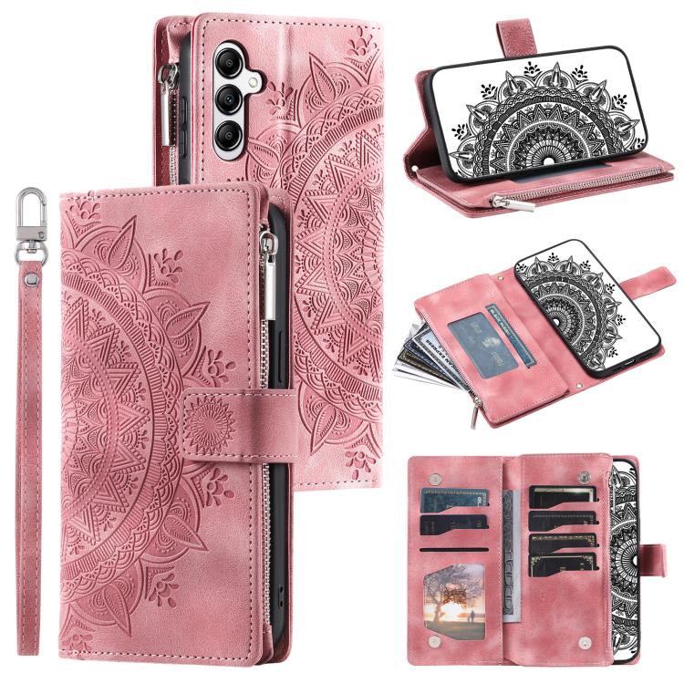 Funda de cuero con cremallera y múltiples tarjetas para Samsung Galaxy S25 FE 5G (rosa)