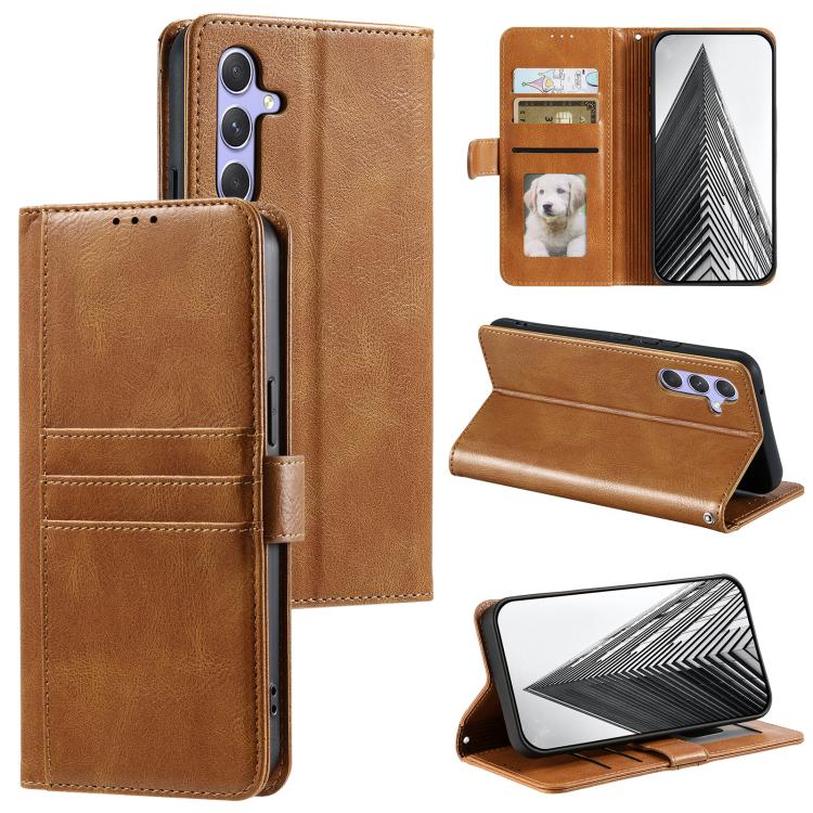 Funda de cuero con ranuras para tarjetas para Samsung Galaxy S25 FE 5G (marrón)