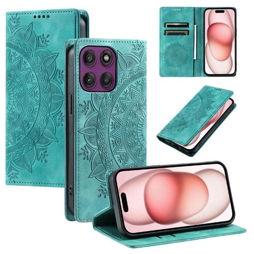 Funda de cuero magnética con relieve Totem para Motorola Edge 60 Pro (verde)