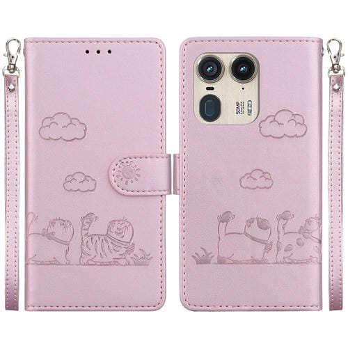 Funda de Cuero Rfid para Motorola Edge 50 Ultra con Diseño de Gatos (Oro Rosa)