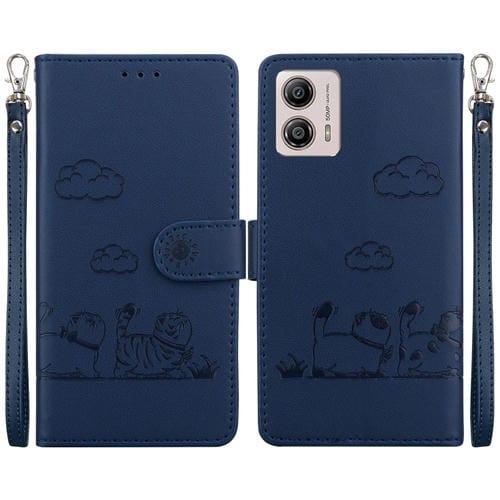 Funda de Cuero Rfid para Motorola Moto G13/G23/G53 con Diseño de Gatos (Azul)