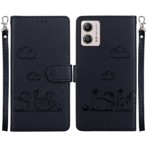 Funda de Cuero Rfid para Motorola Moto G13/G23/G53 con Diseño de Gatos (Negra)