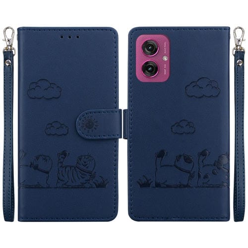 Funda de Cuero Rfid para Motorola Moto G55 con Diseño de Gatos (Azul)