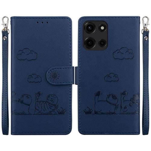 Funda de Cuero Rfid para Motorola Moto G 5G (2025) con Diseño de Gatos (Azul)