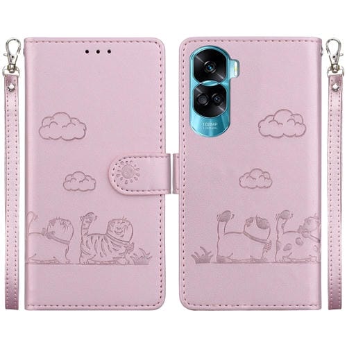 Funda de Cuero Rfid para Honor 90 Lite con Diseño de Gatos (Oro Rosa)