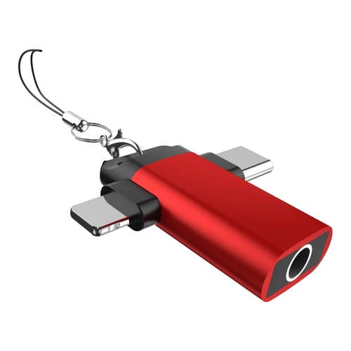 Adaptador Audio Tipo C 8 Pines a 3,5 Mm con Gancho (Rojo)