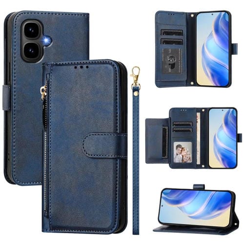 Funda de cuero con cremallera y ranuras para múltiples tarjetas para Infinix Smart 10 4G (azul)