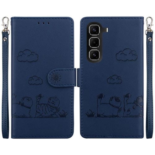 Funda de cuero RFID con diseño de gatos para Infinix Hot 50 Pro+ 4G (azul)
