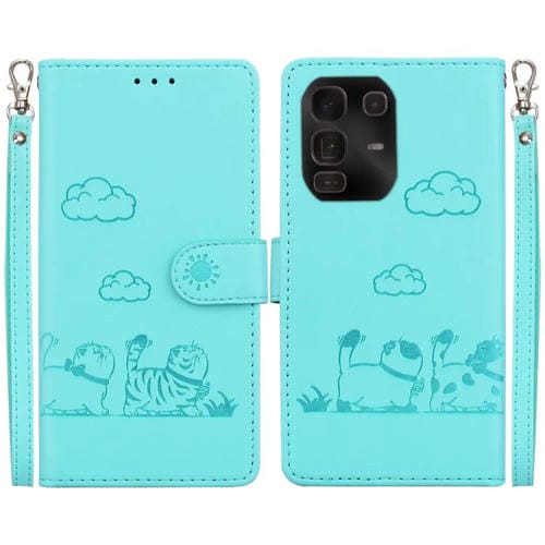 Funda de cuero RFID con diseño de gatos para Infinix Note 50 Pro+ (verde)