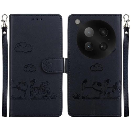 Funda de cuero RFID con diseño de gatos para Infinix Zero 40 4G/5G (negra)