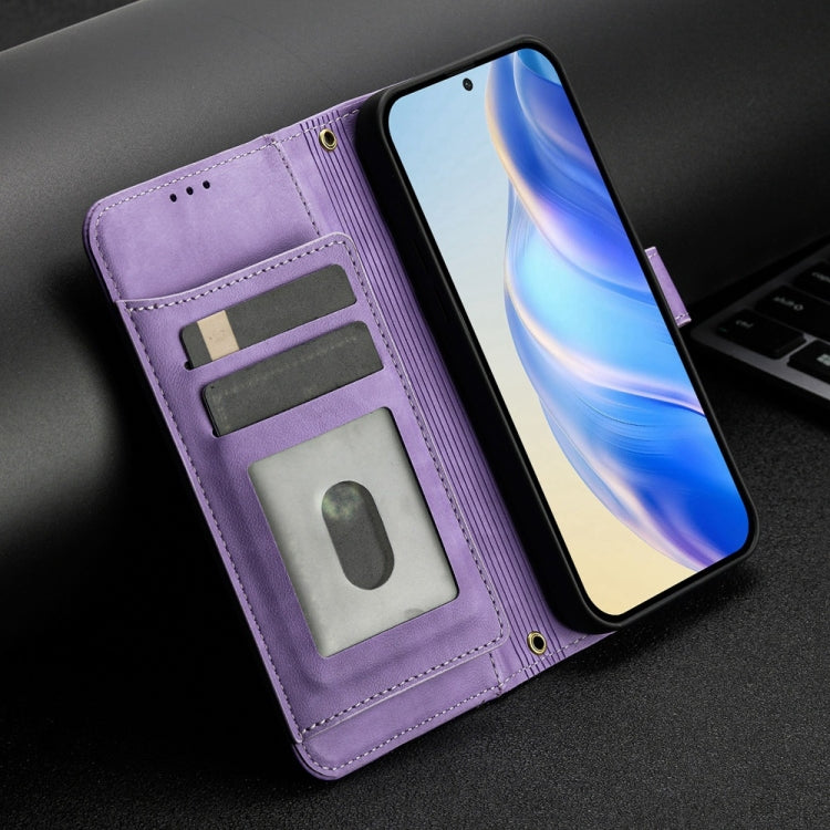 Funda de Cuero con Cremallera y Ranuras para Tarjetas para Oukitel C57S (Morado)