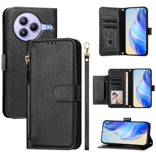 Funda de cuero con cremallera y ranuras para mĂșltiples tarjetas para Xiaomi Civi 5 Pro (negra)