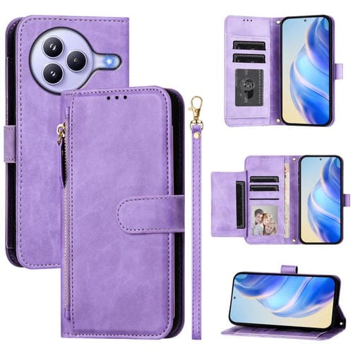 Funda de cuero tipo billetera con cremallera y ranuras para mĂșltiples tarjetas para Xiaomi Civi 5 Pro (morada)