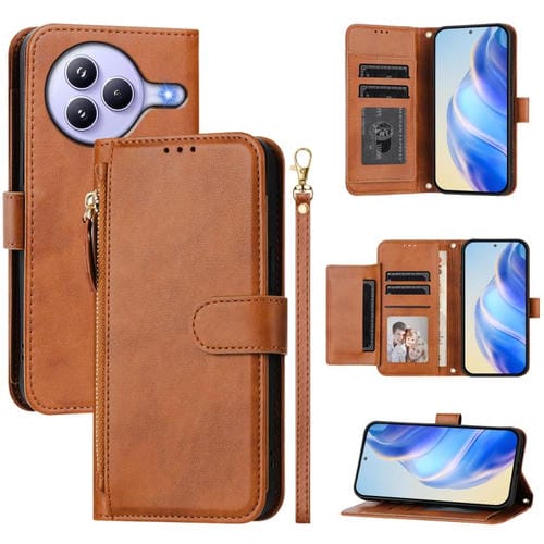 Funda de cuero con cremallera y ranuras para mĂșltiples tarjetas para Xiaomi Civi 5 Pro (marrĂłn)