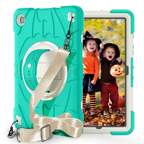 Funda con Soporte Giratorio y Empuñadura Murciélago para Tablet Samsung Galaxy Tab A9+ (Verde Menta y Blanco)