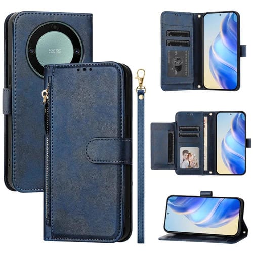 Funda de Cuero con Cremallera y Ranuras para Tarjetas para Honor X40 / X9A / Magic5 Lite (Azul)