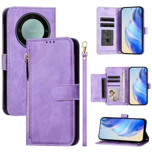 Funda de Cuero Tipo Billetera con Cremallera para Honor X40 / X9A / Magic5 Lite (Morado)