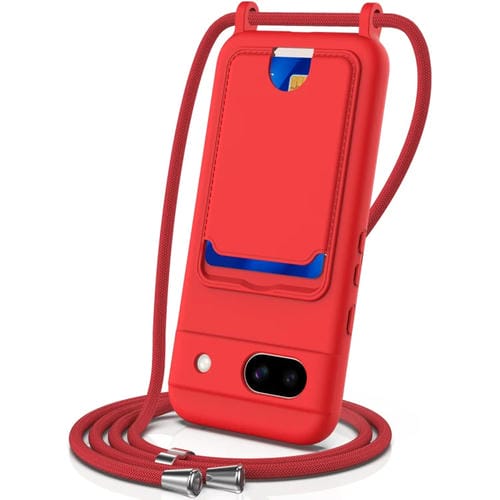 Funda para Teléfono Google Pixel 8A de Silicona Líquida con Cordón y Bolsa para Tarjetas (Rojo)