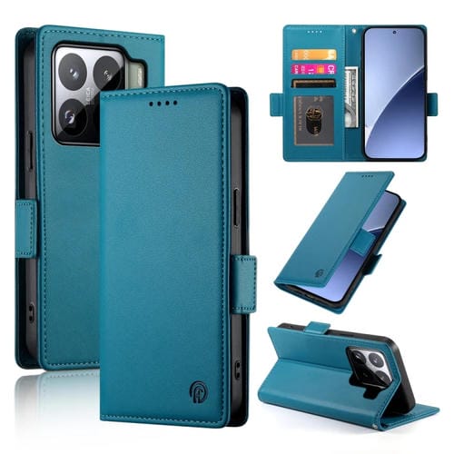 Funda De Cuero Esmerilado Con Hebilla Lateral Magnética Para Xiaomi 15 Pro (Azul)