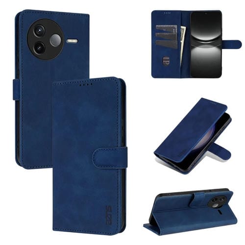 Funda de Piel Sintética con Tapa y Textura de Piel de Becerro para Redmi K80 Azns (Azul)
