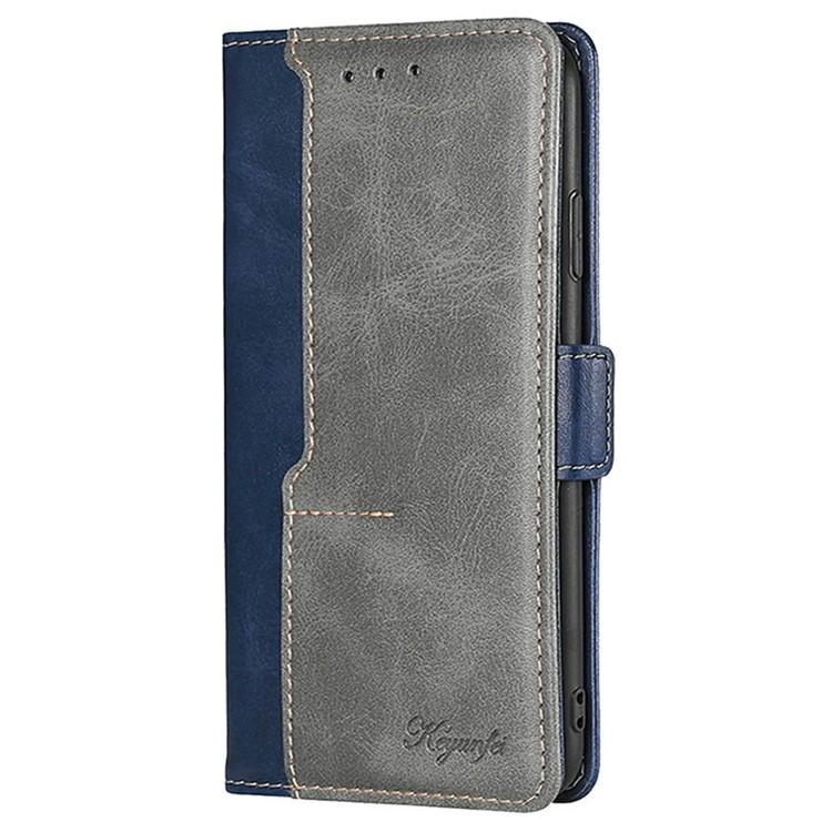 Funda de cuero con hebilla lateral en color de contraste para Samsung Galaxy F06 5G (azul y gris)