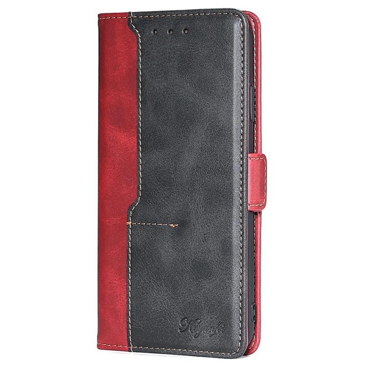 Funda de cuero con hebilla lateral en color de contraste para Samsung Galaxy F06 5G (rojo y negro)