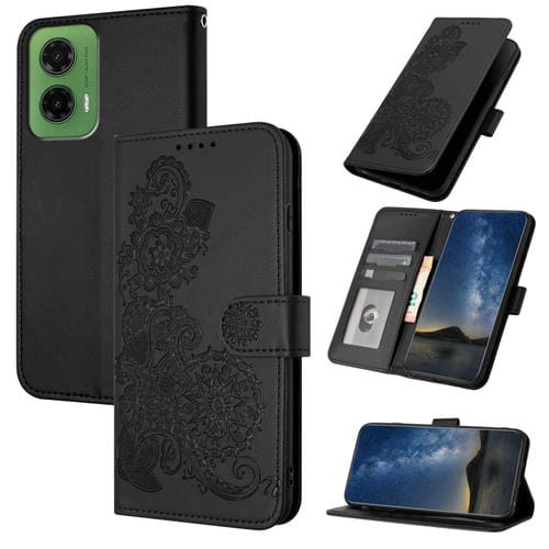 Funda de Cuero con Tapa para Motorola Moto G35 Diseño Flor de Datura (Negra)