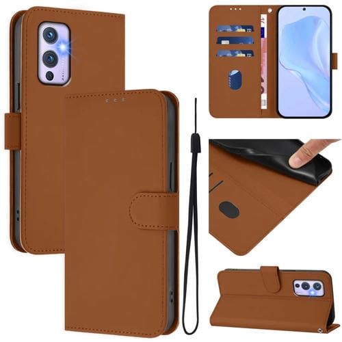 Funda de Cuero con Cordón para OnePlus 9 Skin Feel (Marrón)