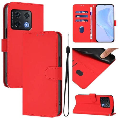 Funda de Cuero con Cordón OnePlus 10 Pro 5G Protección Tacto Suave (Rojo)