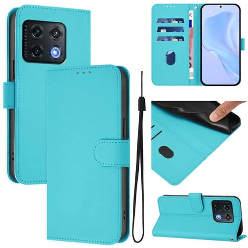 Funda de Cuero con Cordón para OnePlus 10 Pro 5G con Tacto de Piel (Azul Lago)