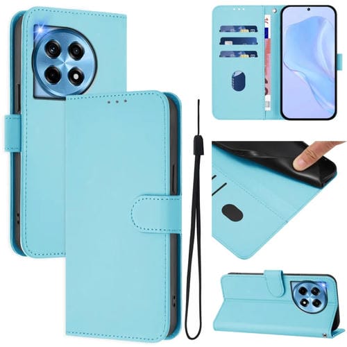 Funda de Cuero con Cordón para OnePlus 12R 5G con Tacto de Piel (Azul Cielo)