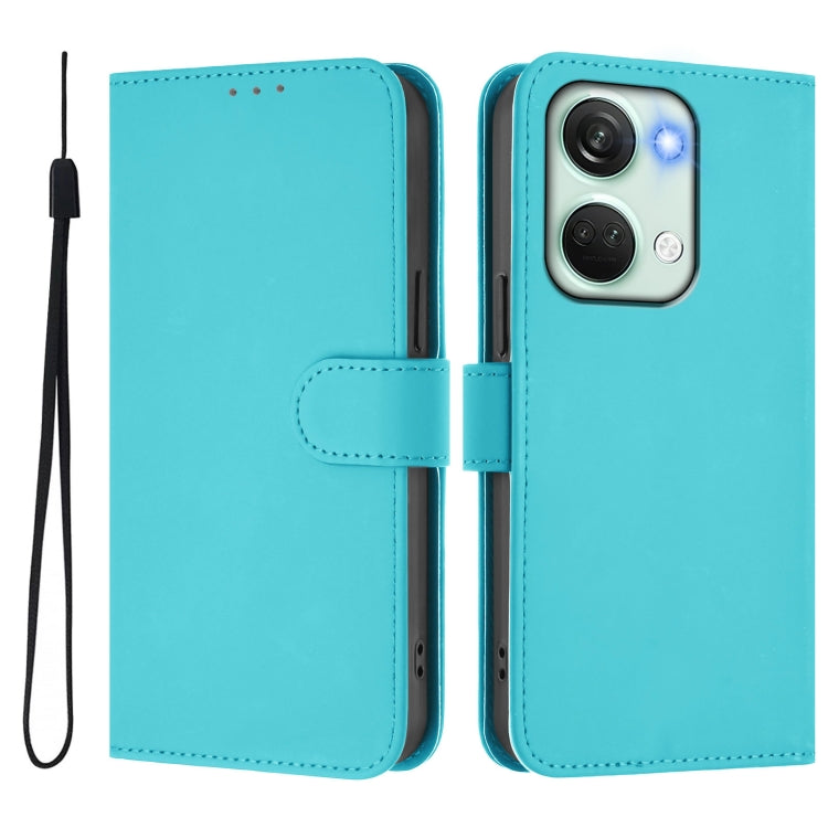 Funda de Piel con Textura y Cordón para OnePlus Nord 3 Ace 2V (Azul Lago)