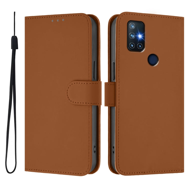 Funda de Cuero con Cordón para OnePlus Nord N10 5G con Textura de Piel (Marrón)