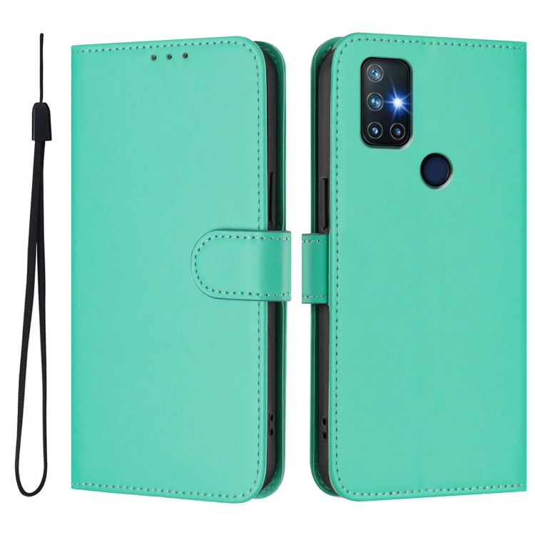 Funda de Piel Sintética con Cordón para OnePlus Nord N10 5G con Tacto de Piel (Verde)