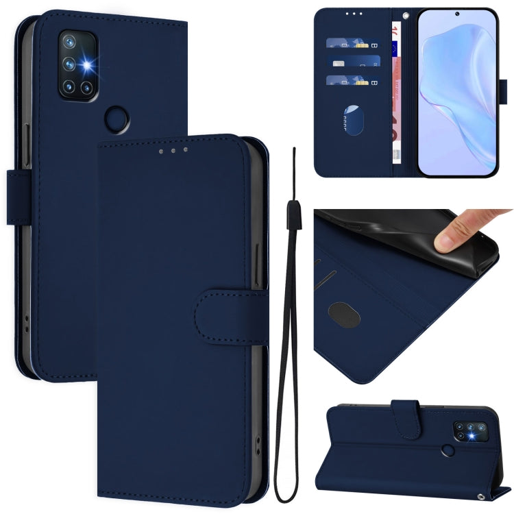 Funda de Cuero con Textura para OnePlus Nord N10 5G con Cordón (Azul Marino)
