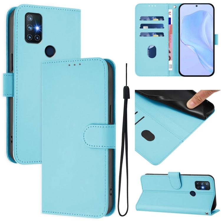 Funda de Cuero con Cordón para OnePlus Nord N10 5G (Azul Cielo) Tacto Suave